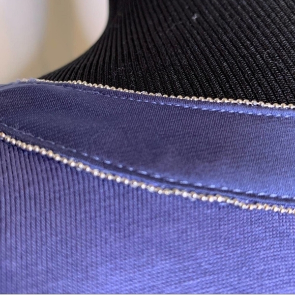 White House Black Market slate blue metallic trim scoop neck top L - Picture 8 of 12